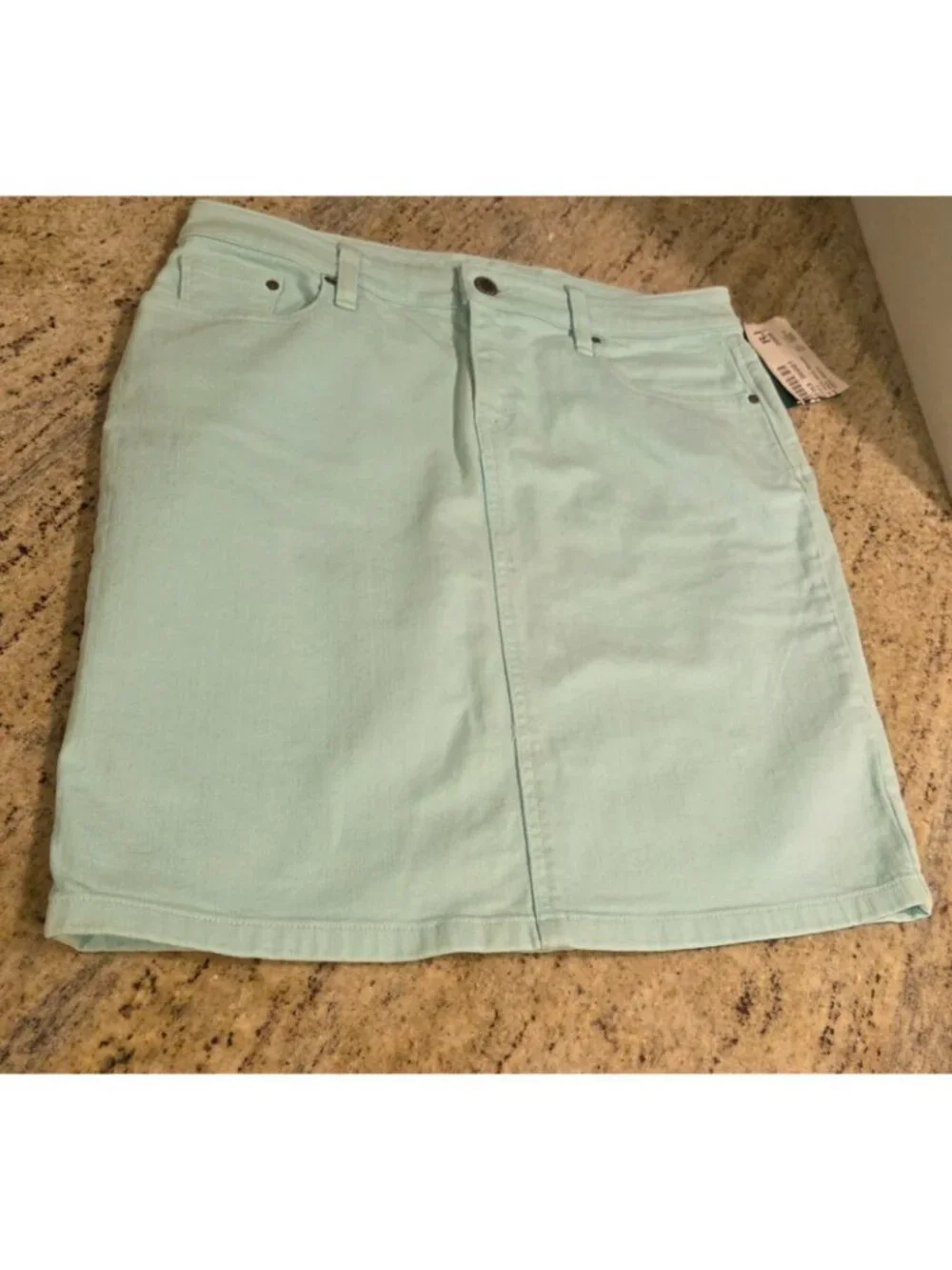 New! L.L. Bean Favorite Fit Jean Skirt Size 6 Petite Aqua Beach Glass Stretch